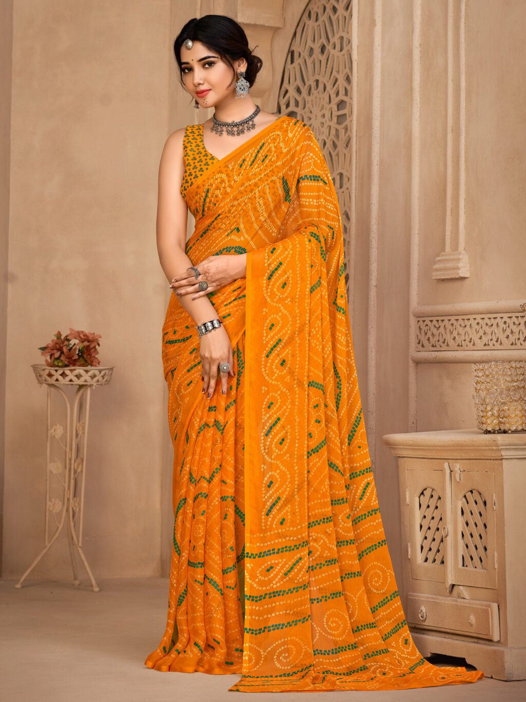 Image of Yellow Chiffon Saree