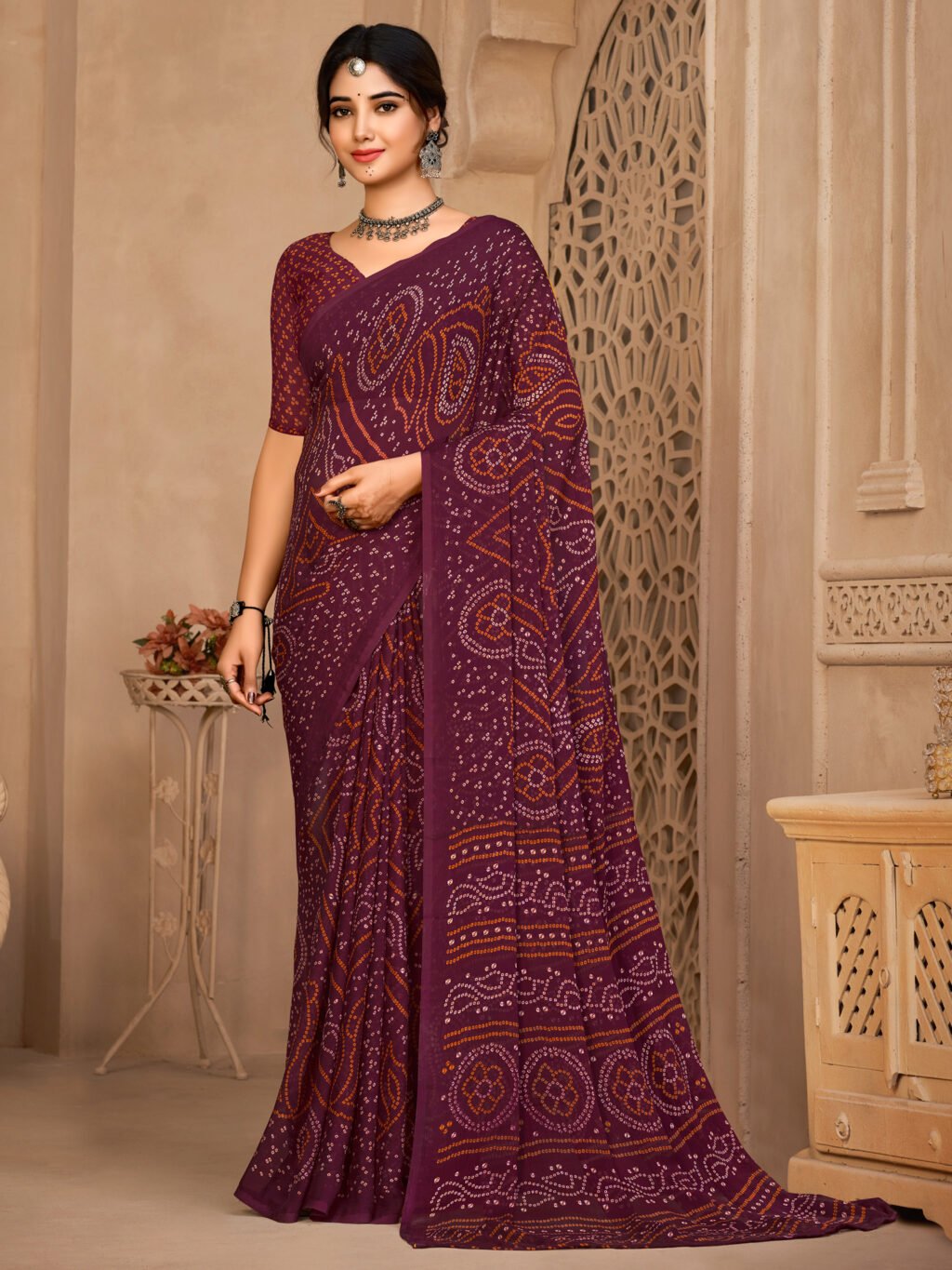Image of Purple Chiffon Saree