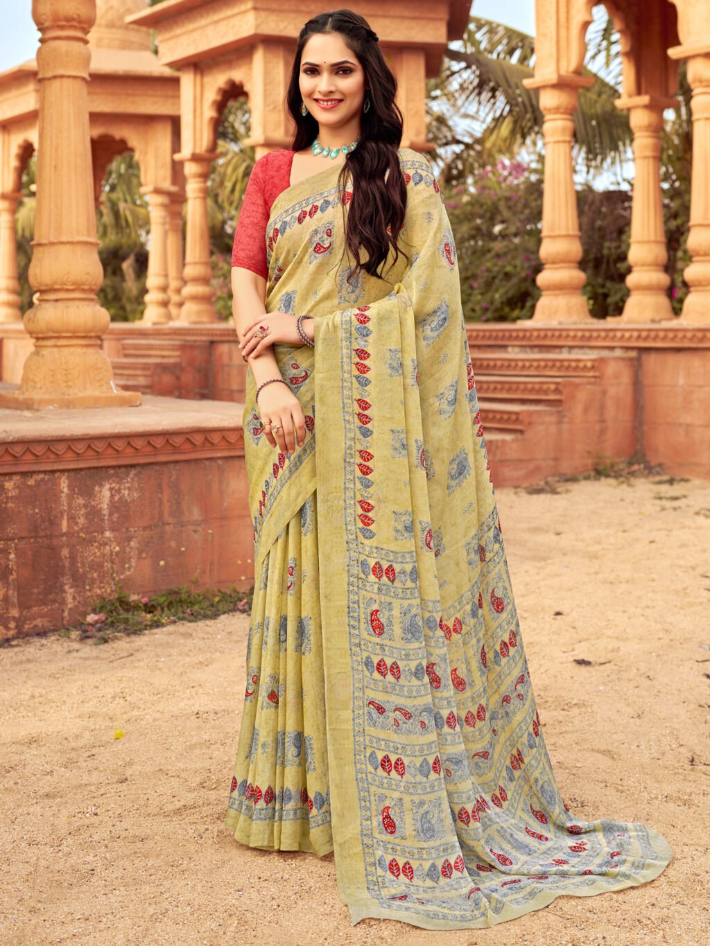 Image of Yellow Chiffon Saree