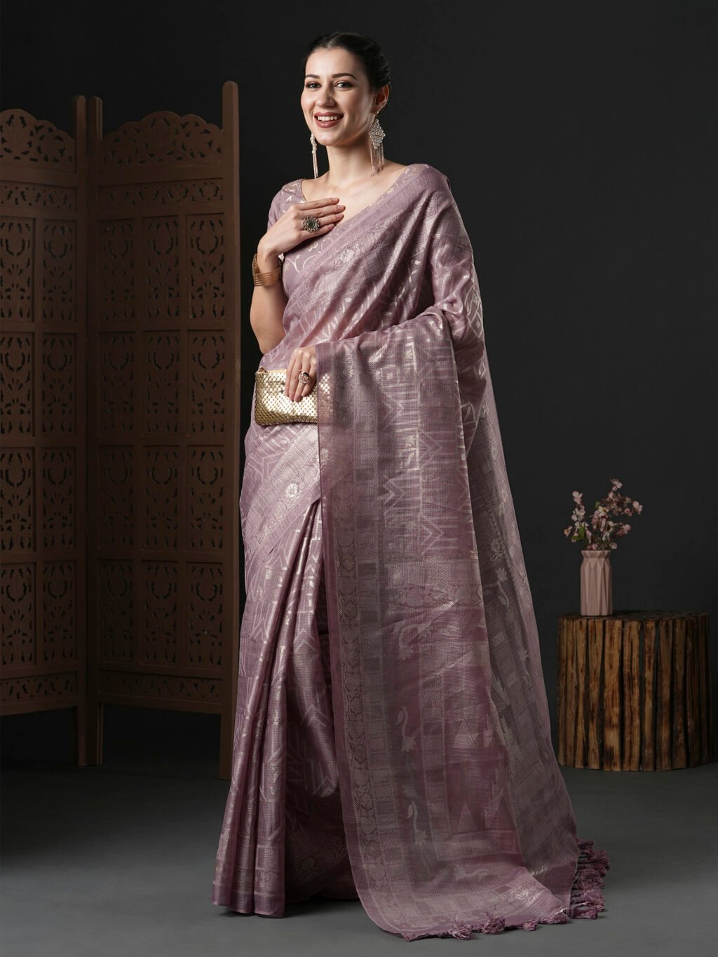 Purple Kota Doria Branded Cotton Saree - Image 3