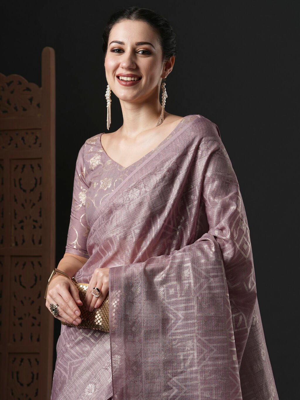Purple Kota Doria Branded Cotton Saree - Image 4