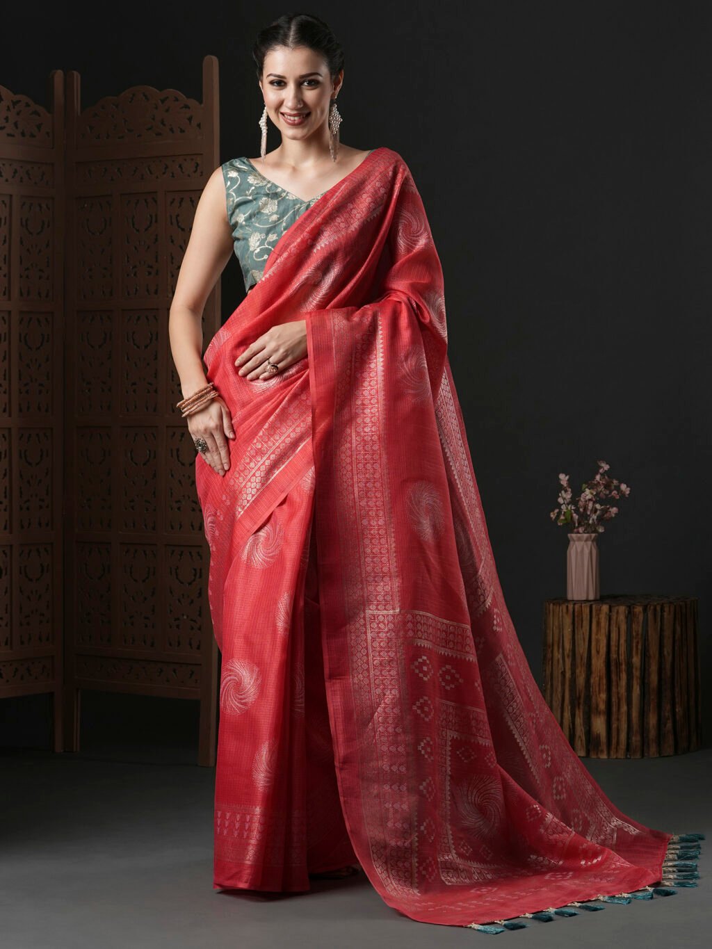 Image of Pink Cotton Saree
