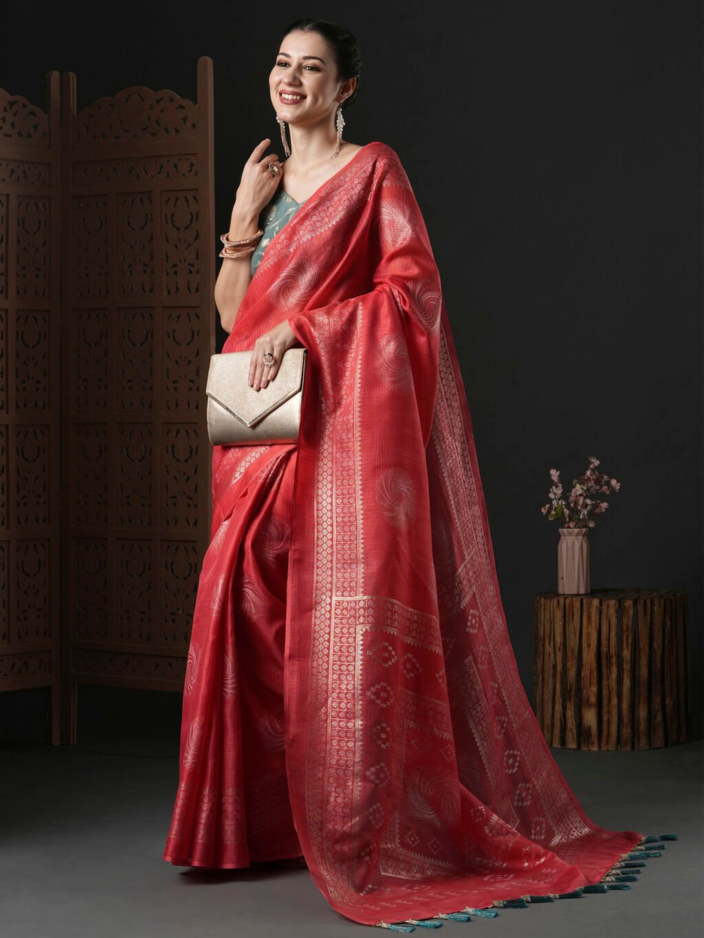 Pink Kota Doria Branded Cotton Saree - Image 3