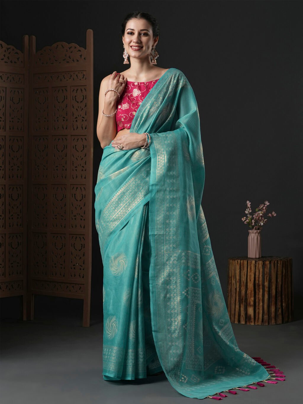 Image of Blue Cotton Saree