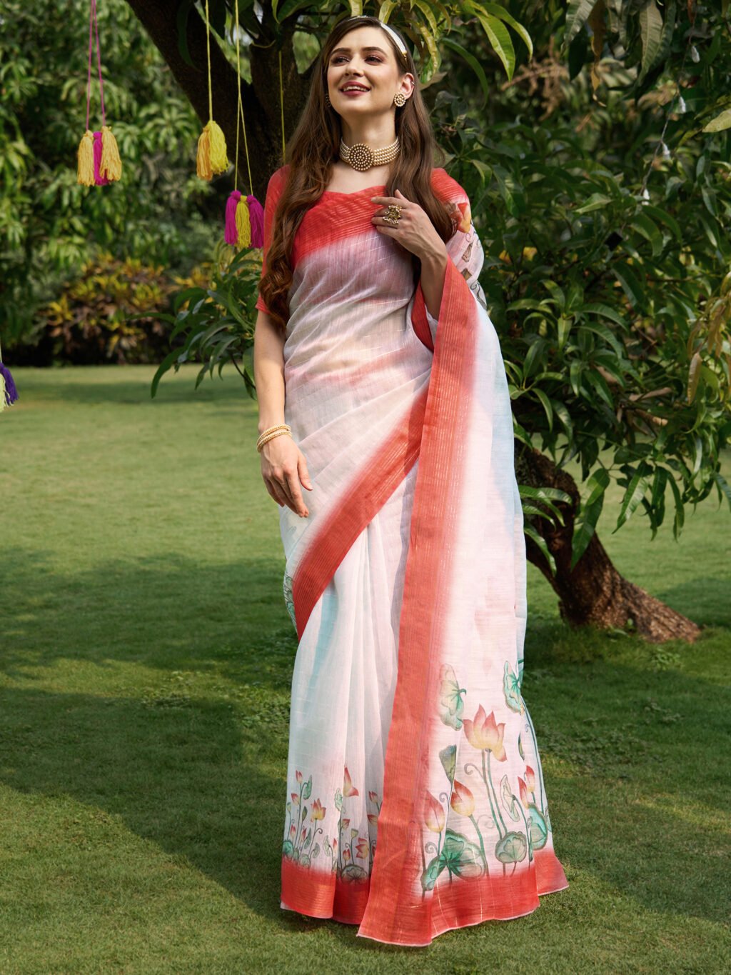 Image of White Silk Saree