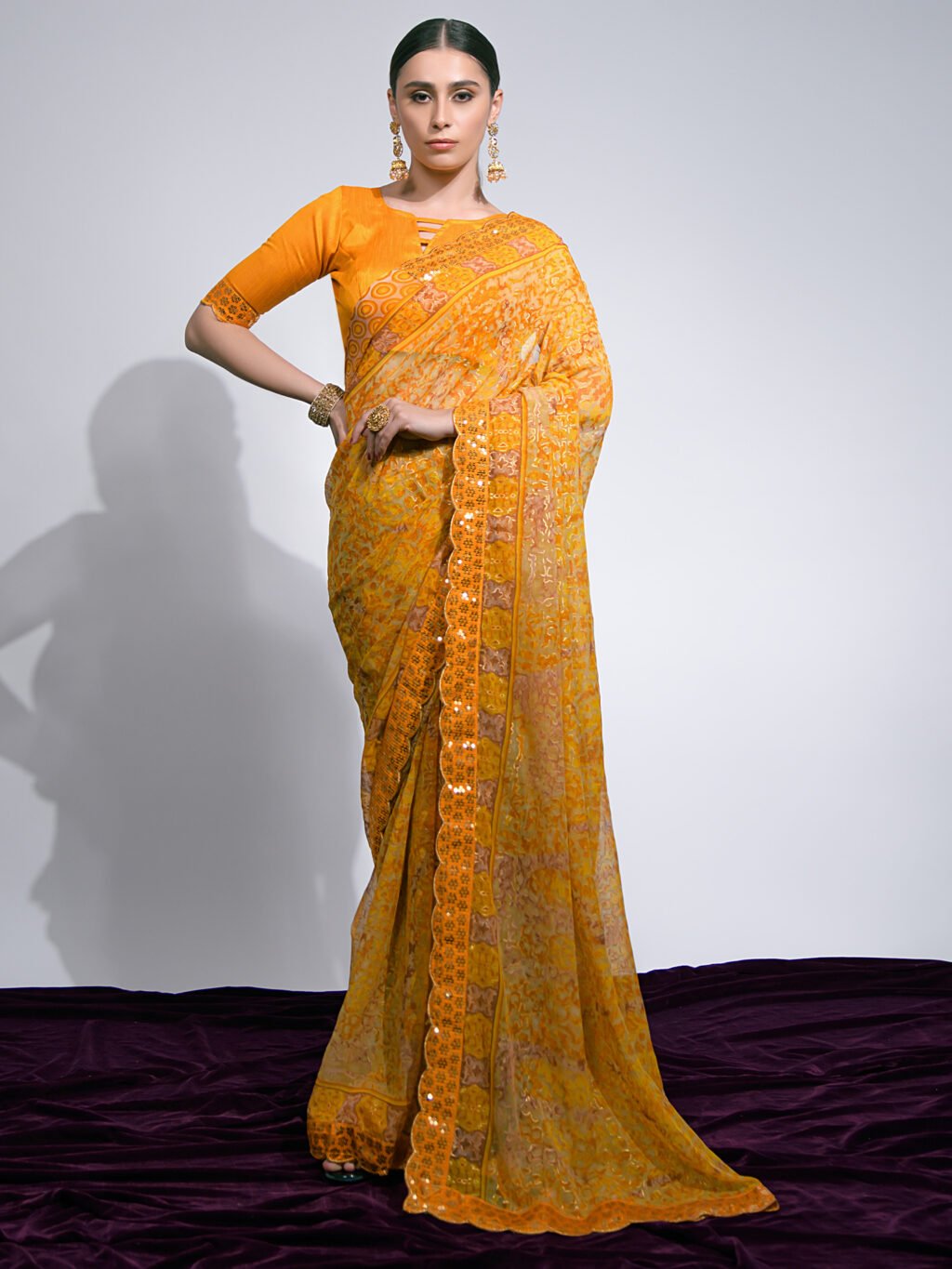 Image of Yellow Chiffon Saree