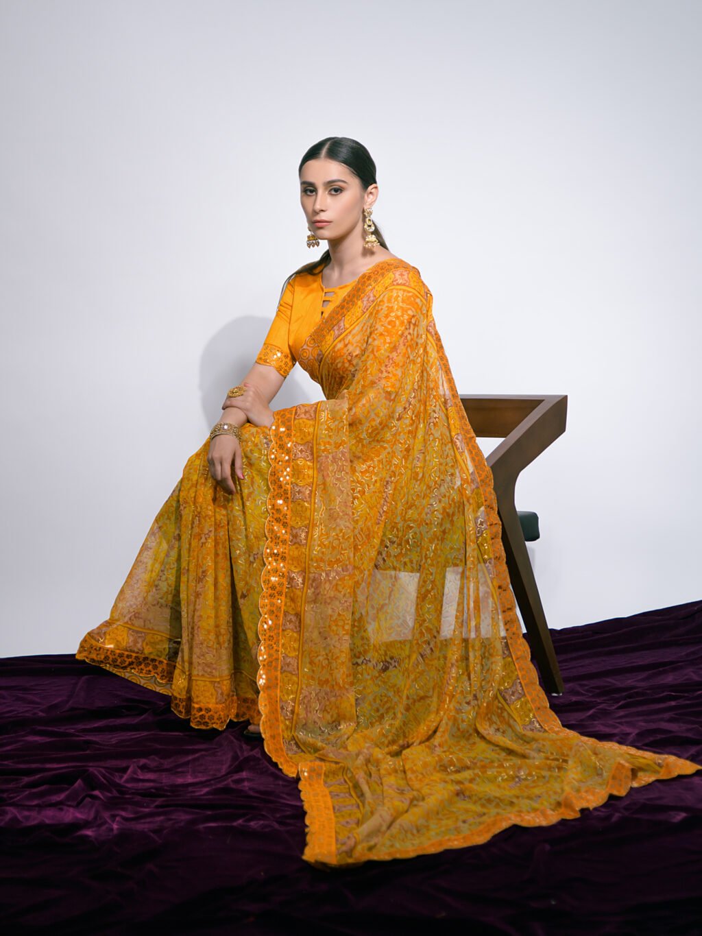 Yellow Chiffon Saree - Image 3