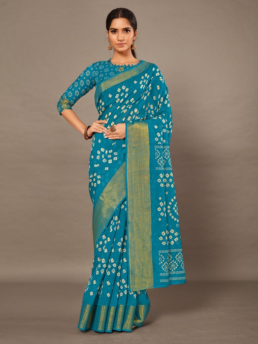 Image of Blue Cotton Saree