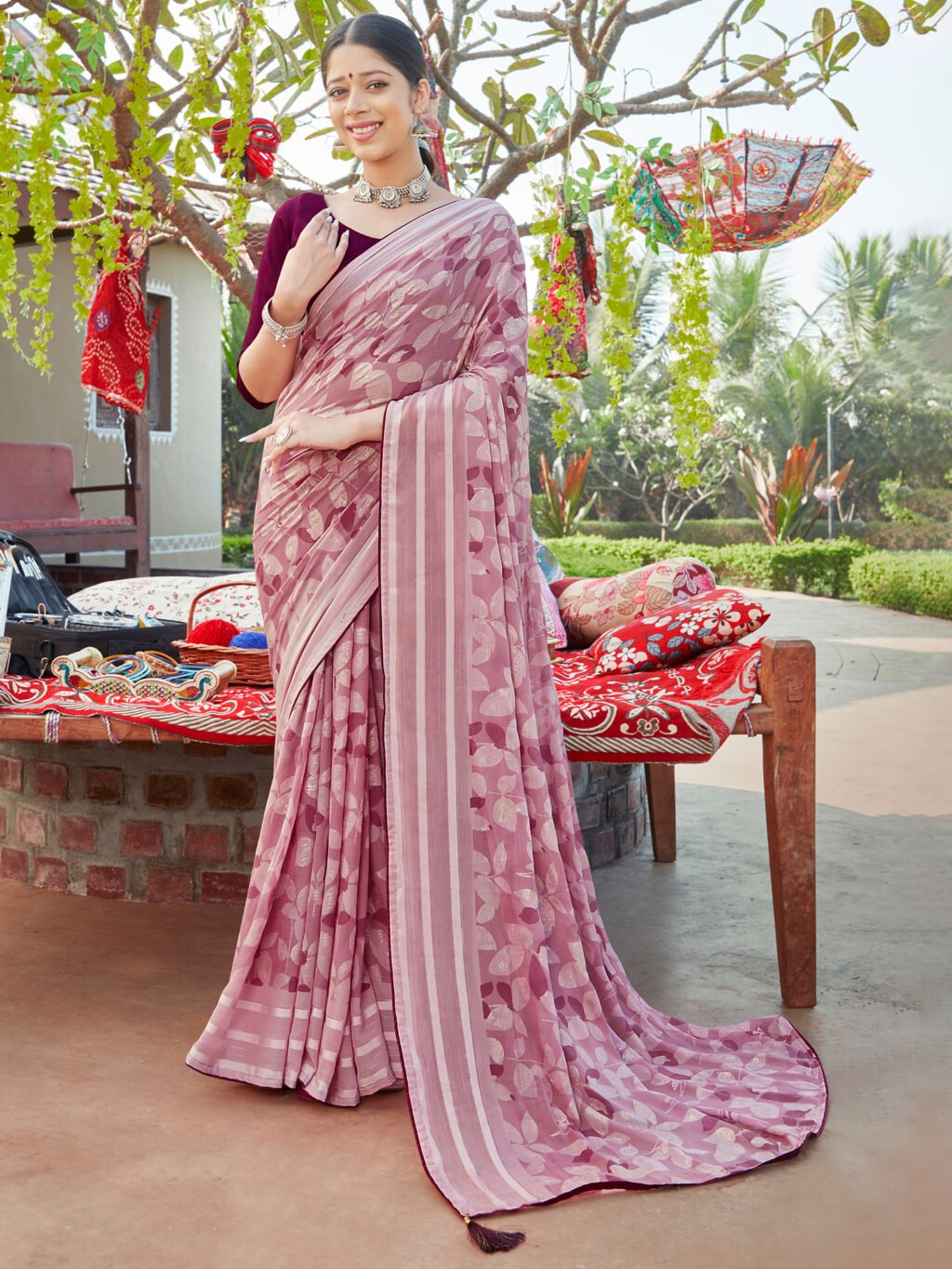 Image of Mauve Chiffon Saree