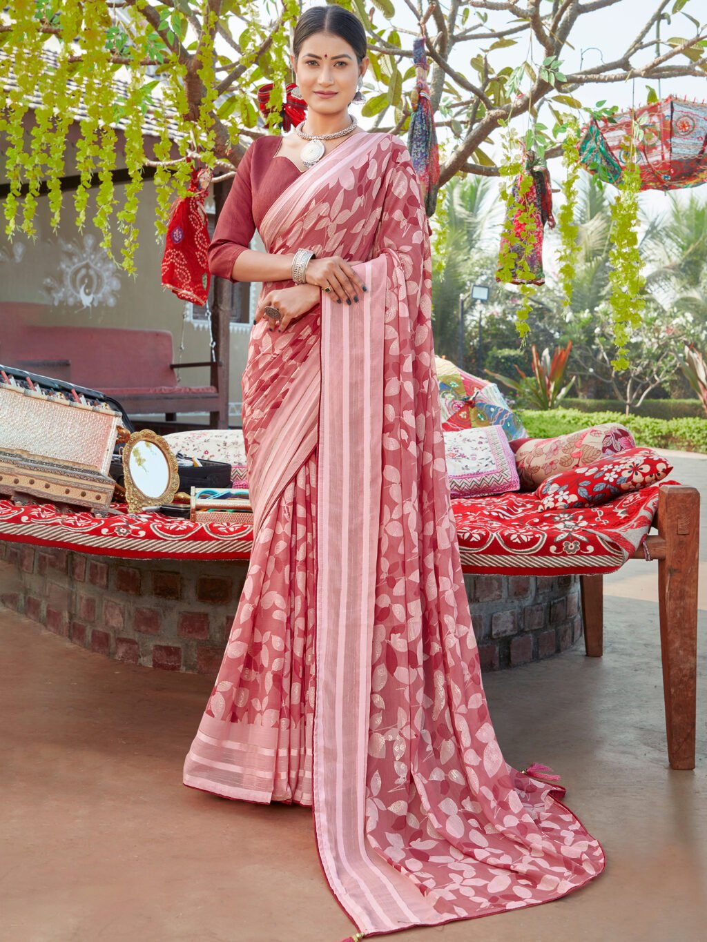 Image of Maroon Chiffon Saree