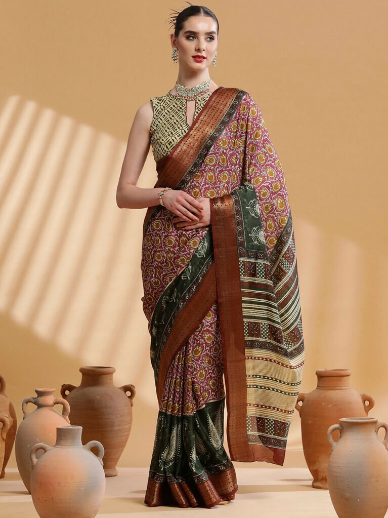 Image of Pink Cotton Saree