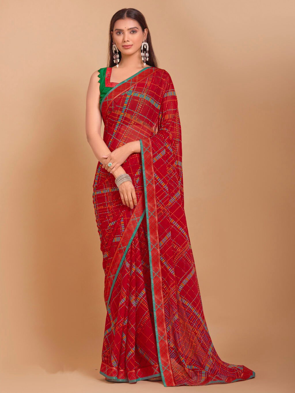 Image of Red Chiffon Saree