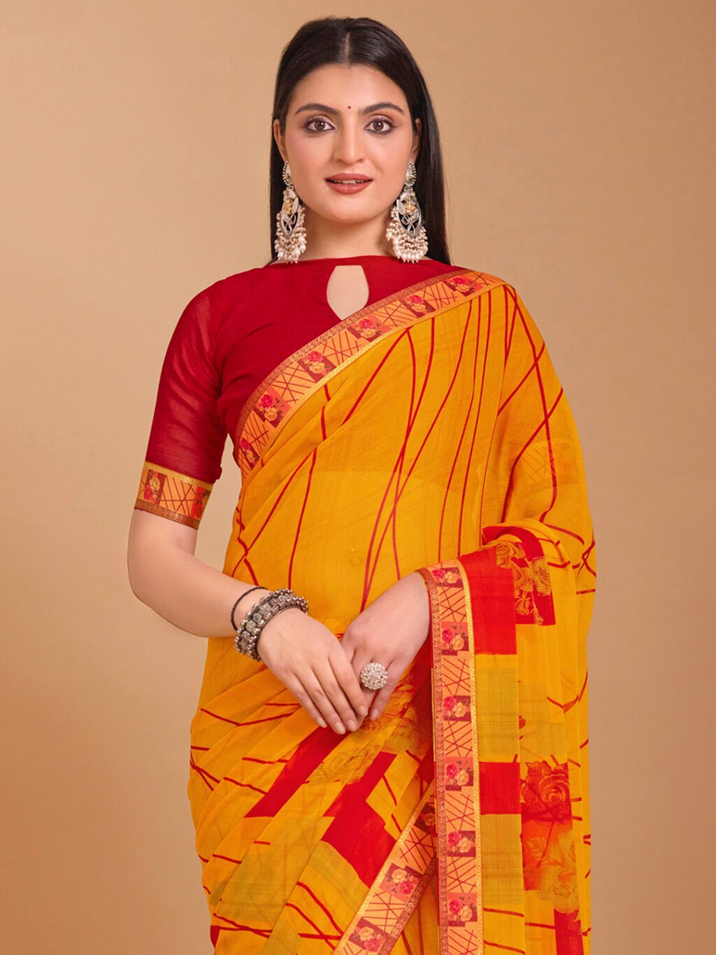 Yellow Chiffon Saree - Image 3