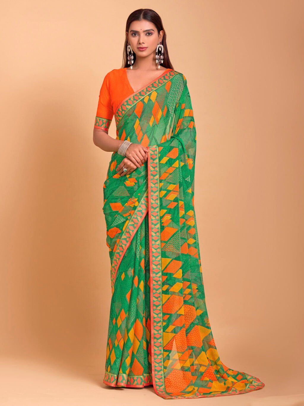 Image of Green Chiffon Saree