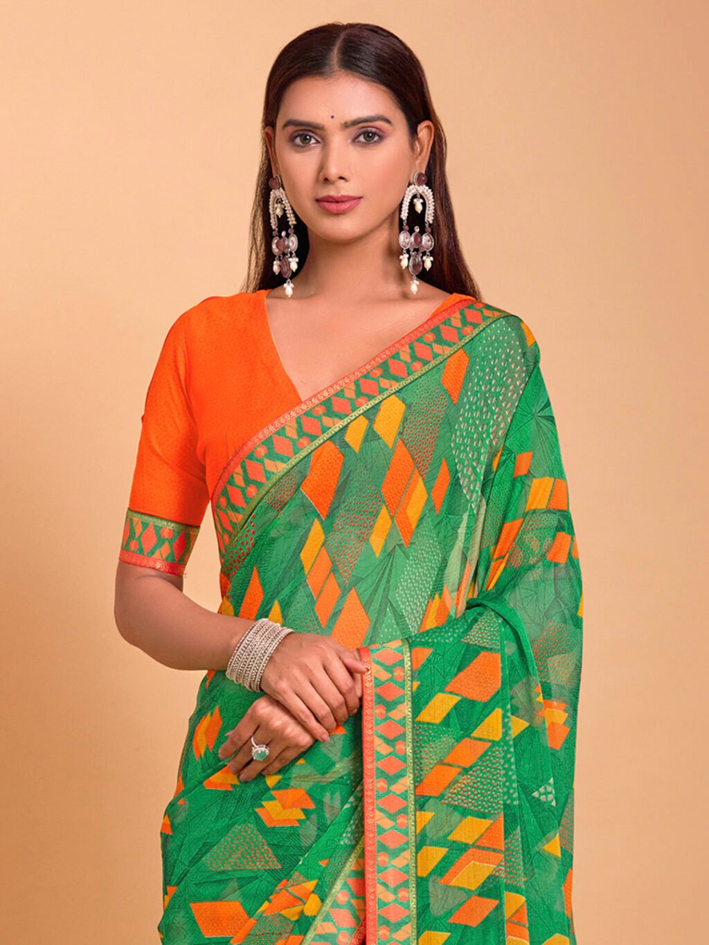 Green Chiffon Saree - Image 3