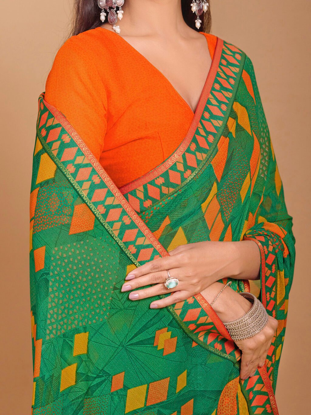 Green Chiffon Saree - Image 4