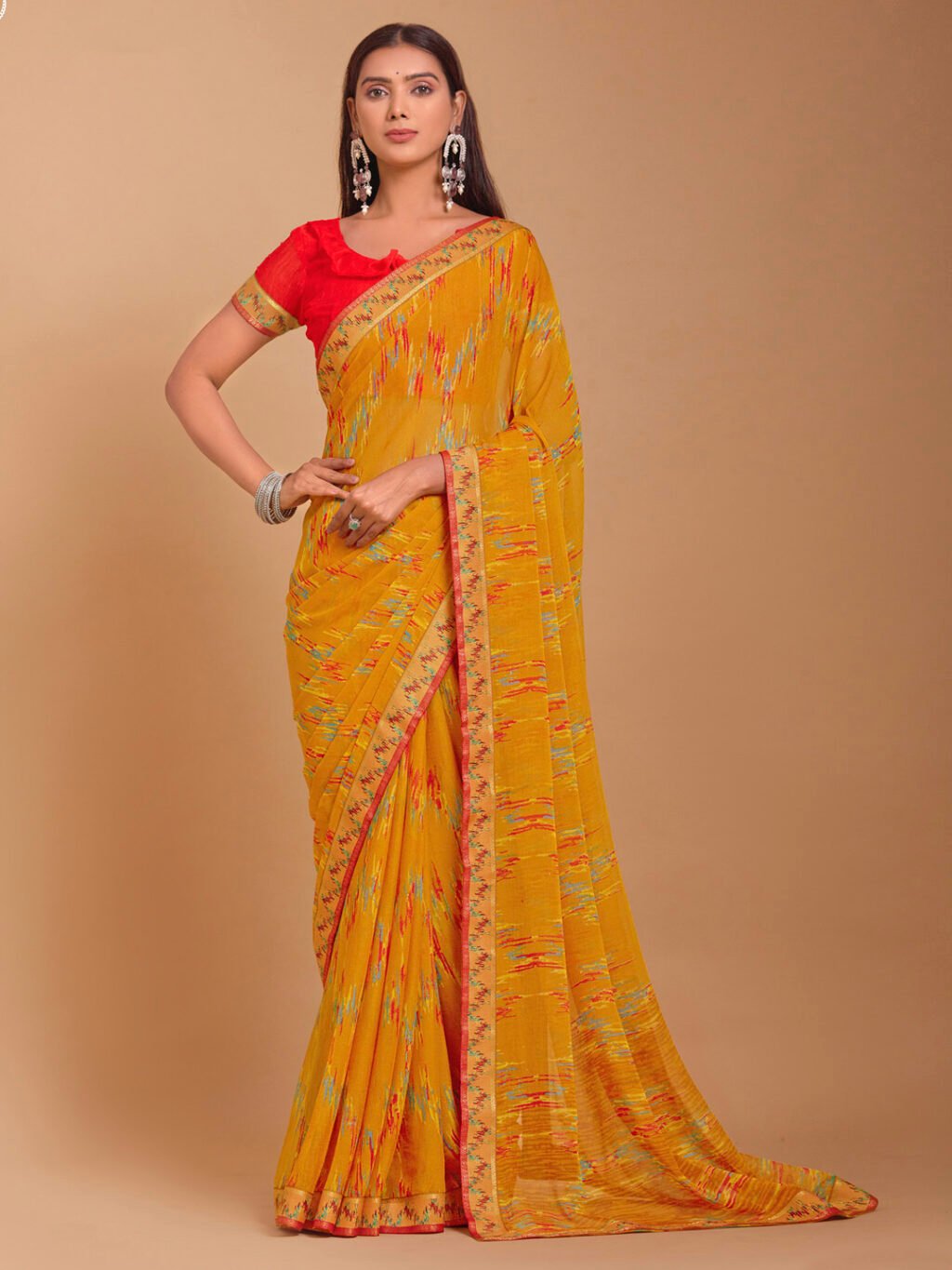Image of Yellow Chiffon Saree
