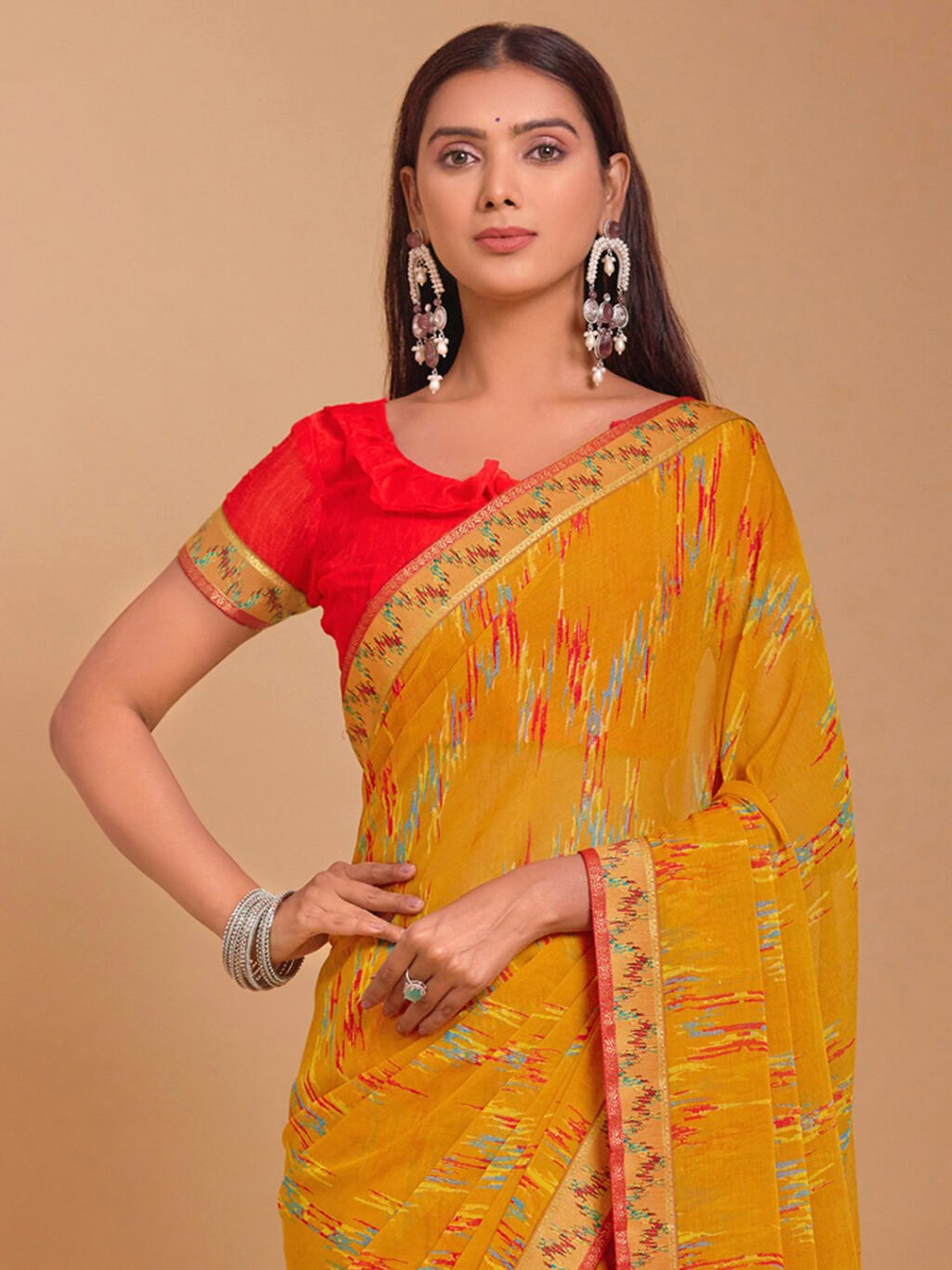 Yellow Chiffon Saree - Image 3