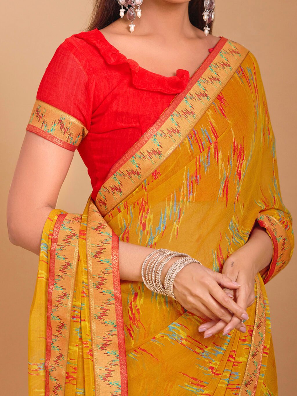 Yellow Chiffon Saree - Image 4
