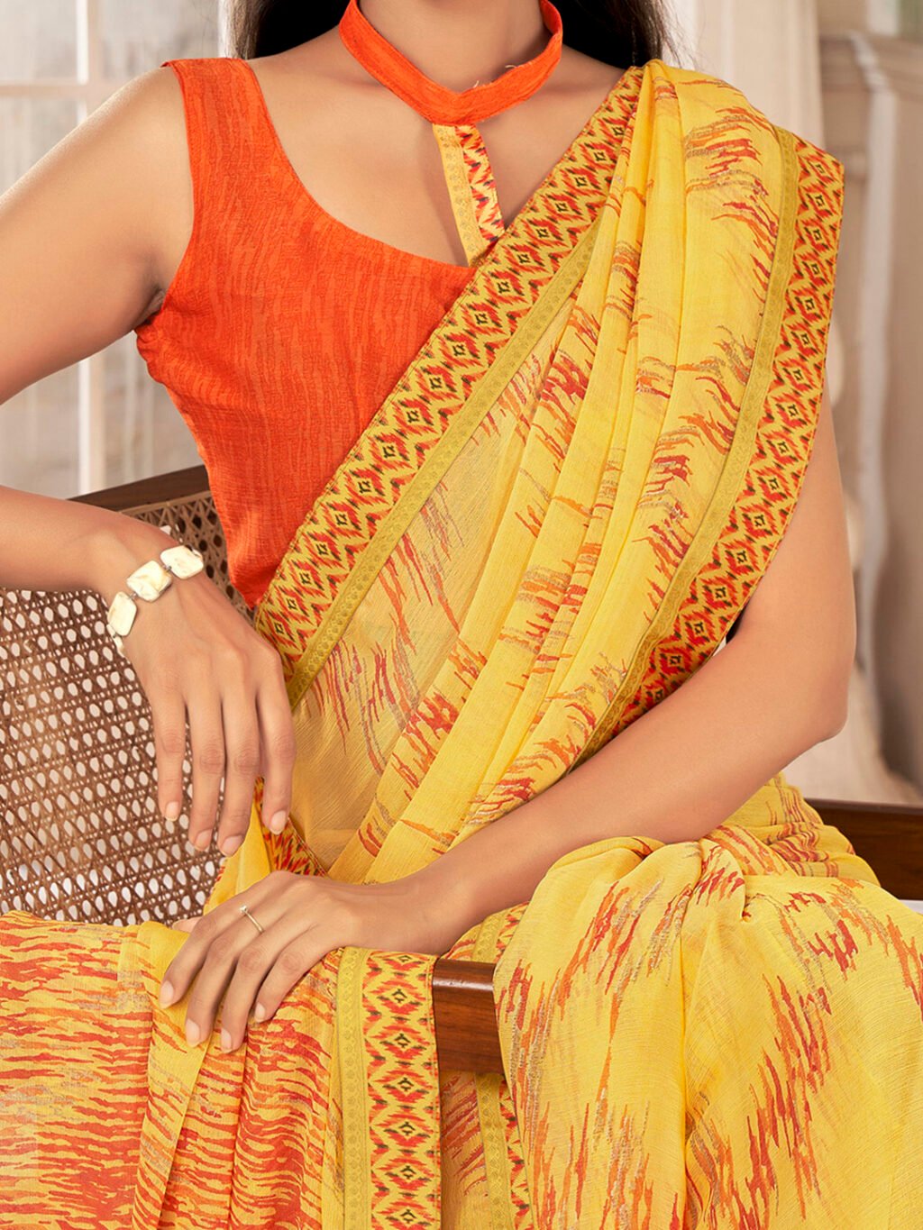 Yellow Chiffon Saree - Image 4