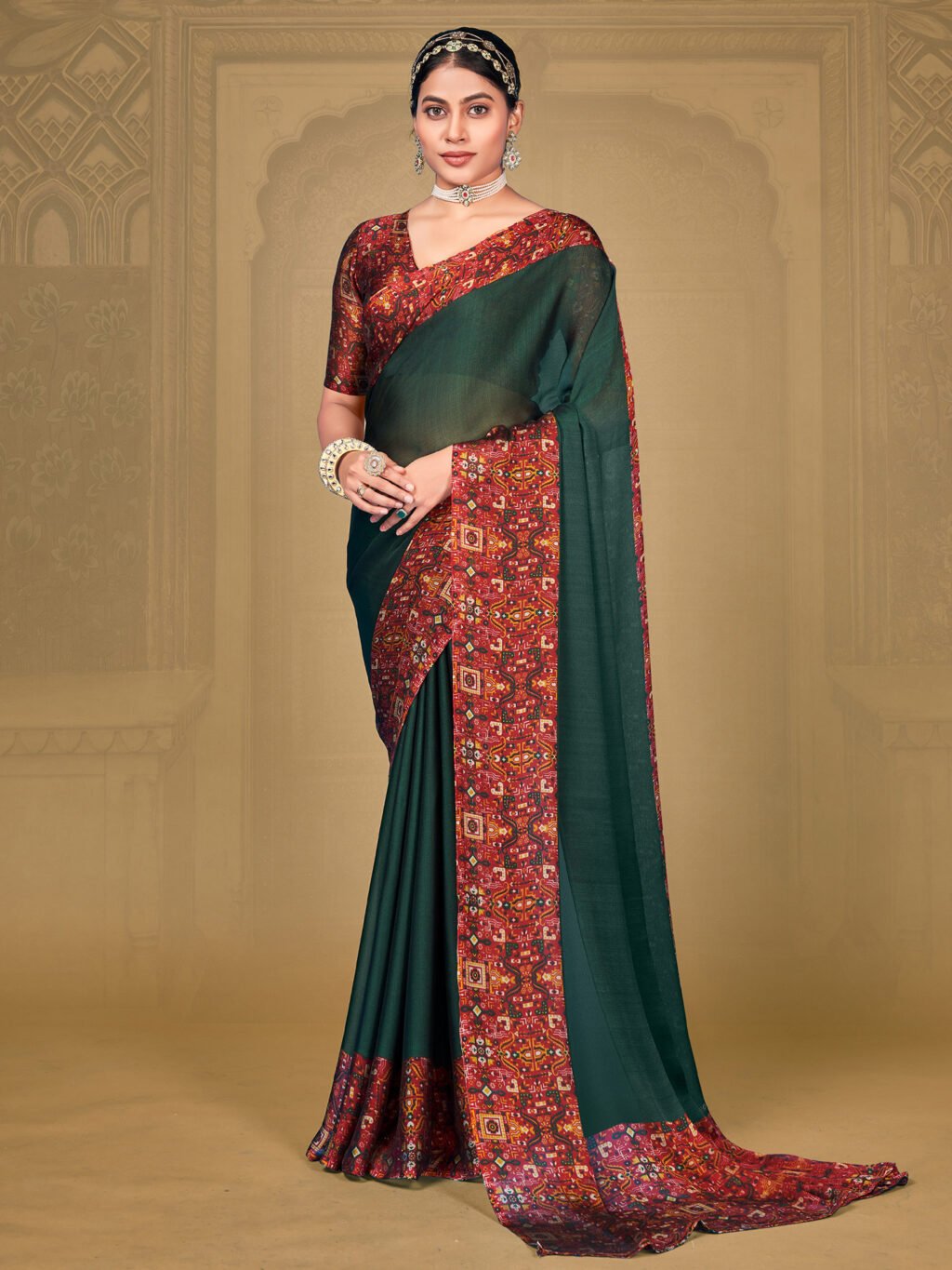 Image of Green Chiffon Saree