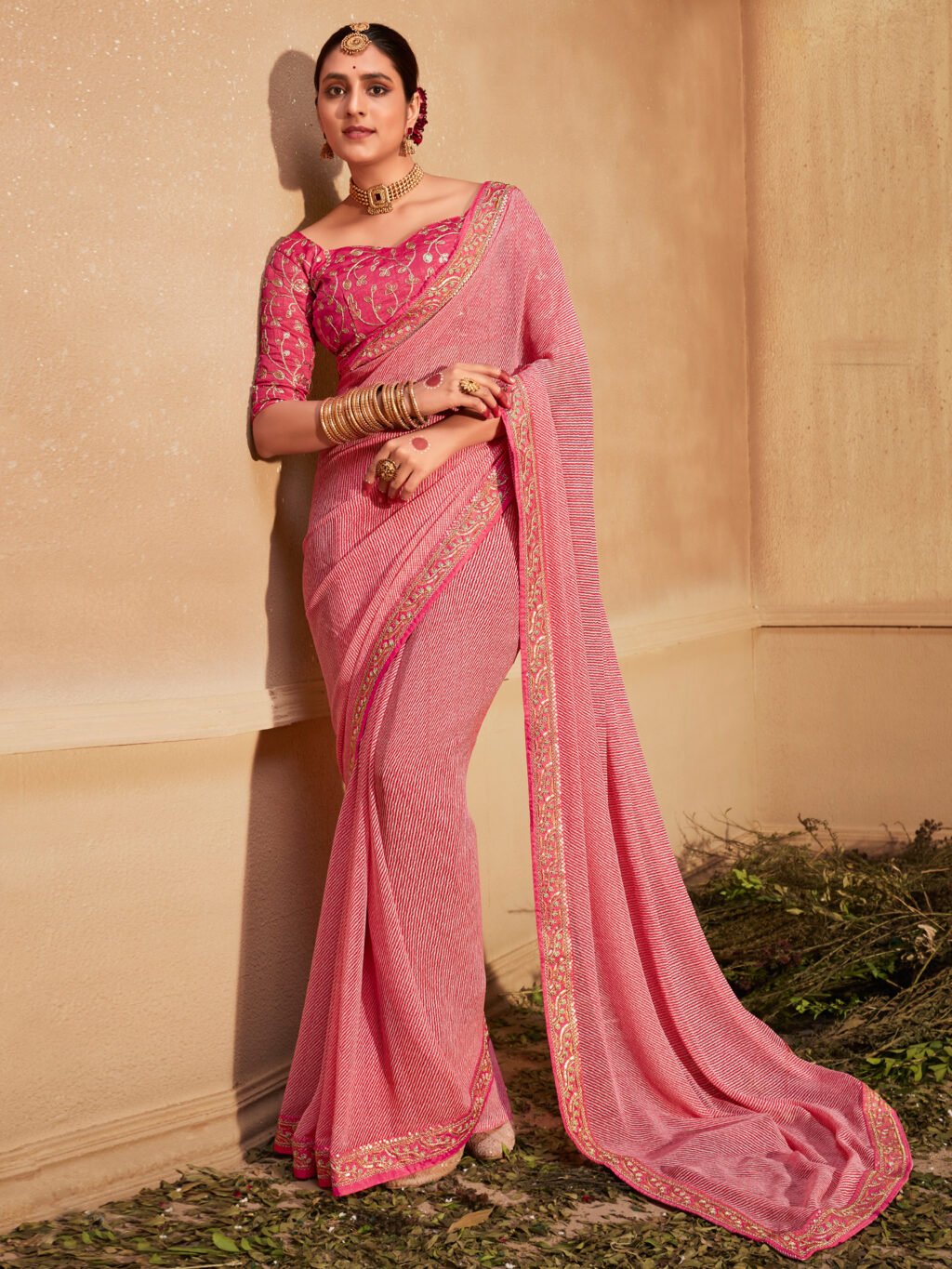 Image of Pink Georgette Saree