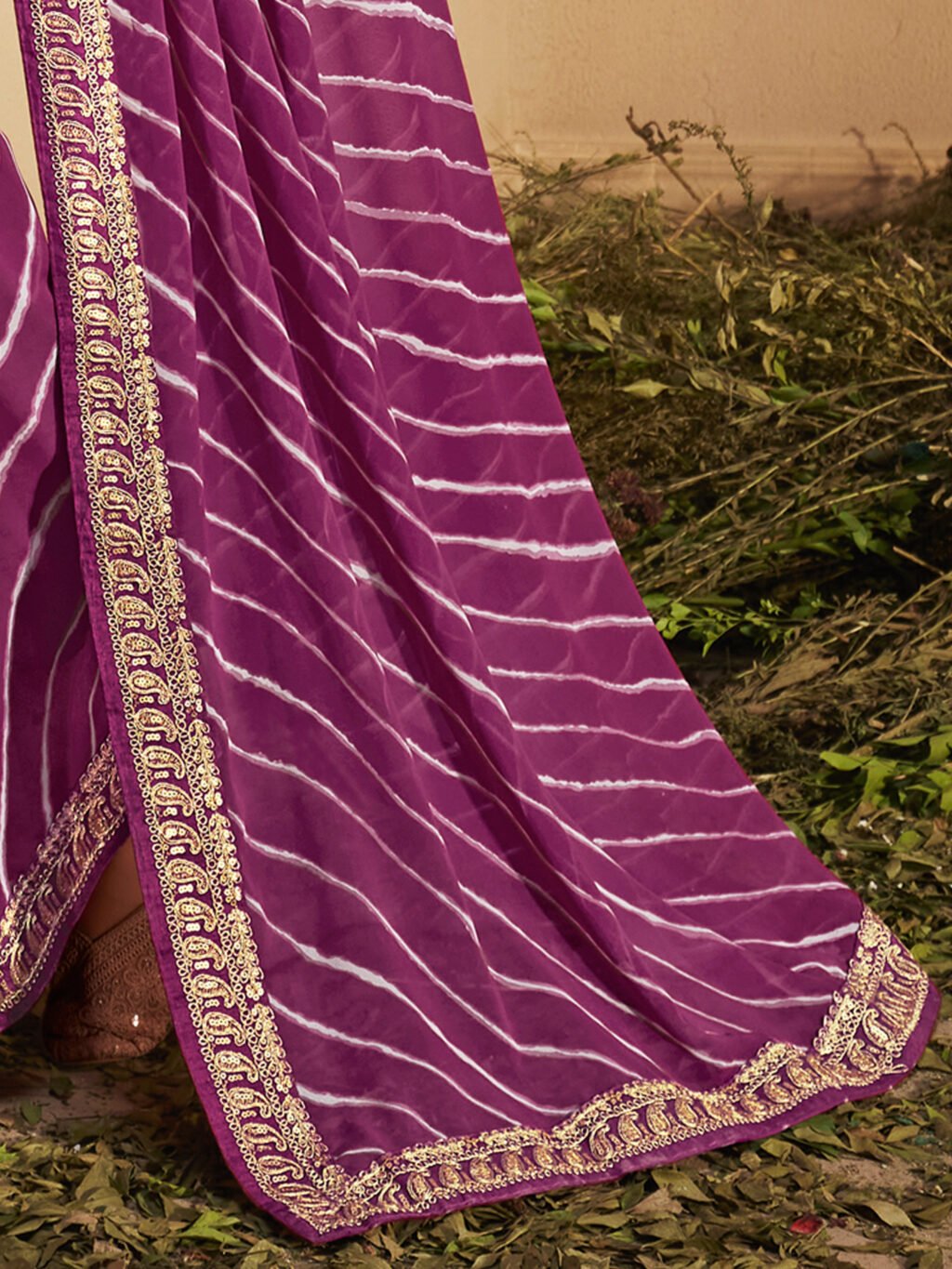 Rich Purple Designer Bandhani Georgette Saree - Image 4