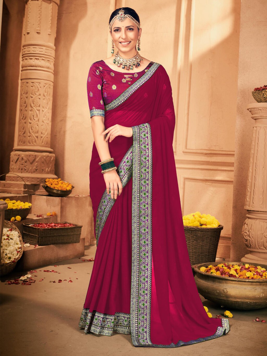 Image of Pink Georgette Saree