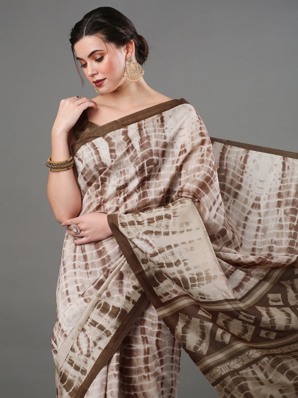 Image of Beige Silk Saree