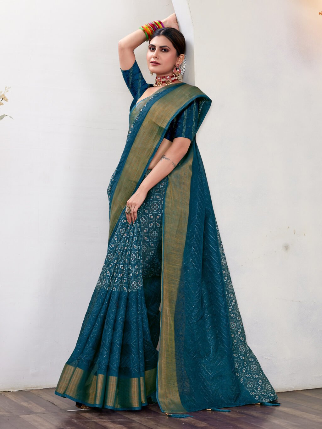 Image of Teal Blue Silk Saree