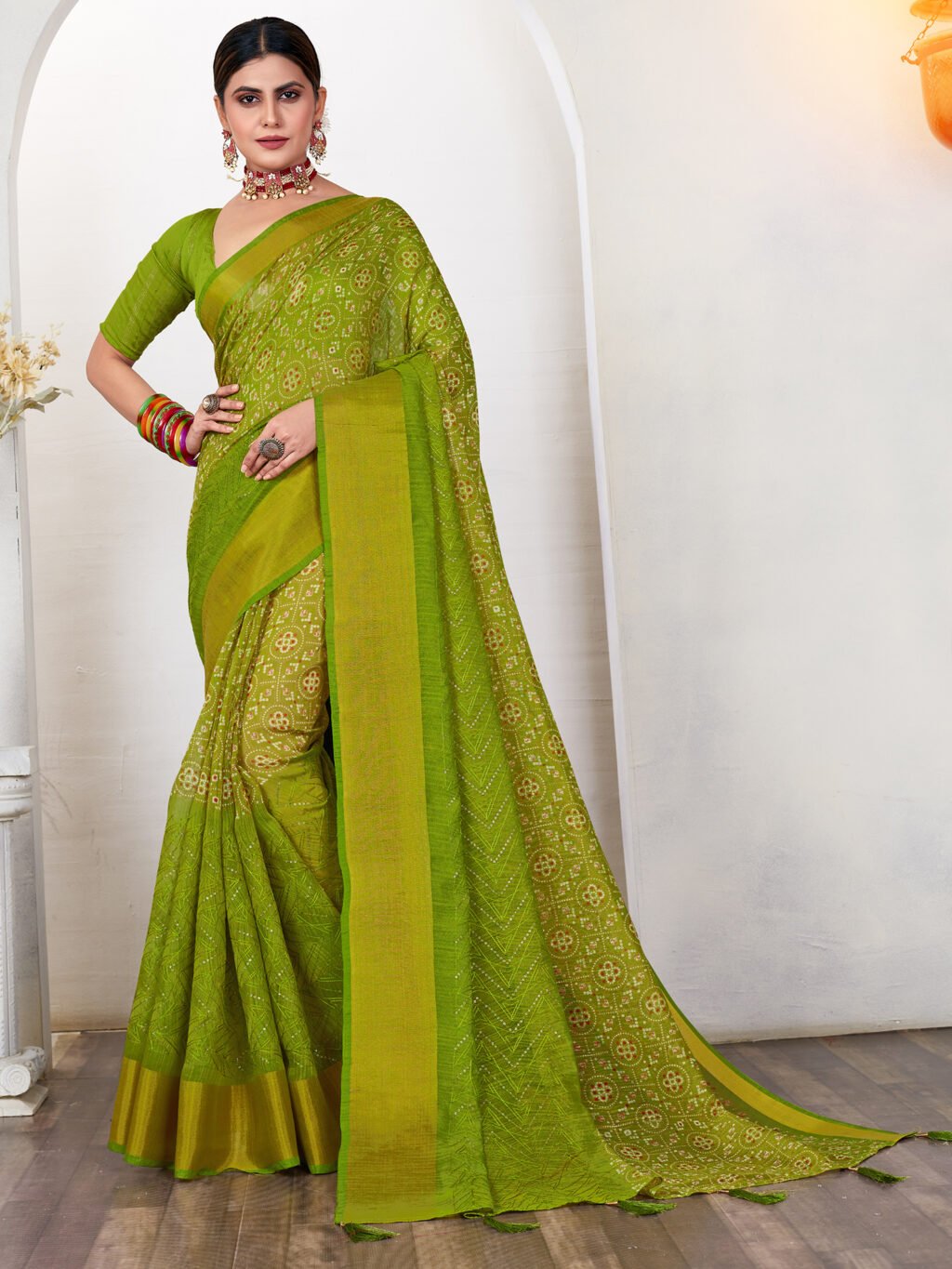 Image of Lime Green Silk Saree