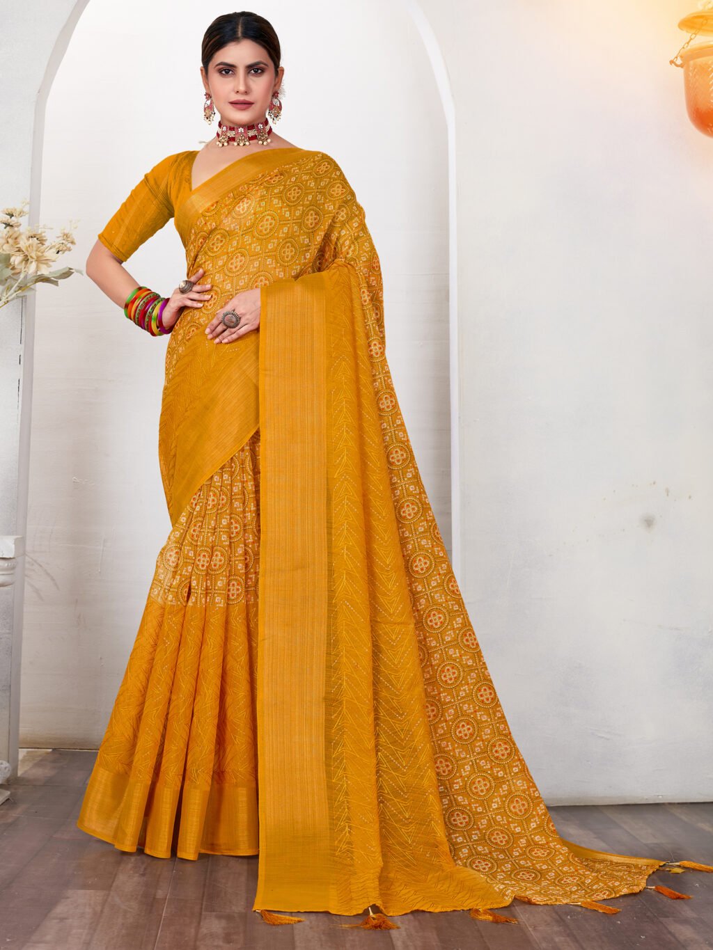 Image of Mustard Silk Saree