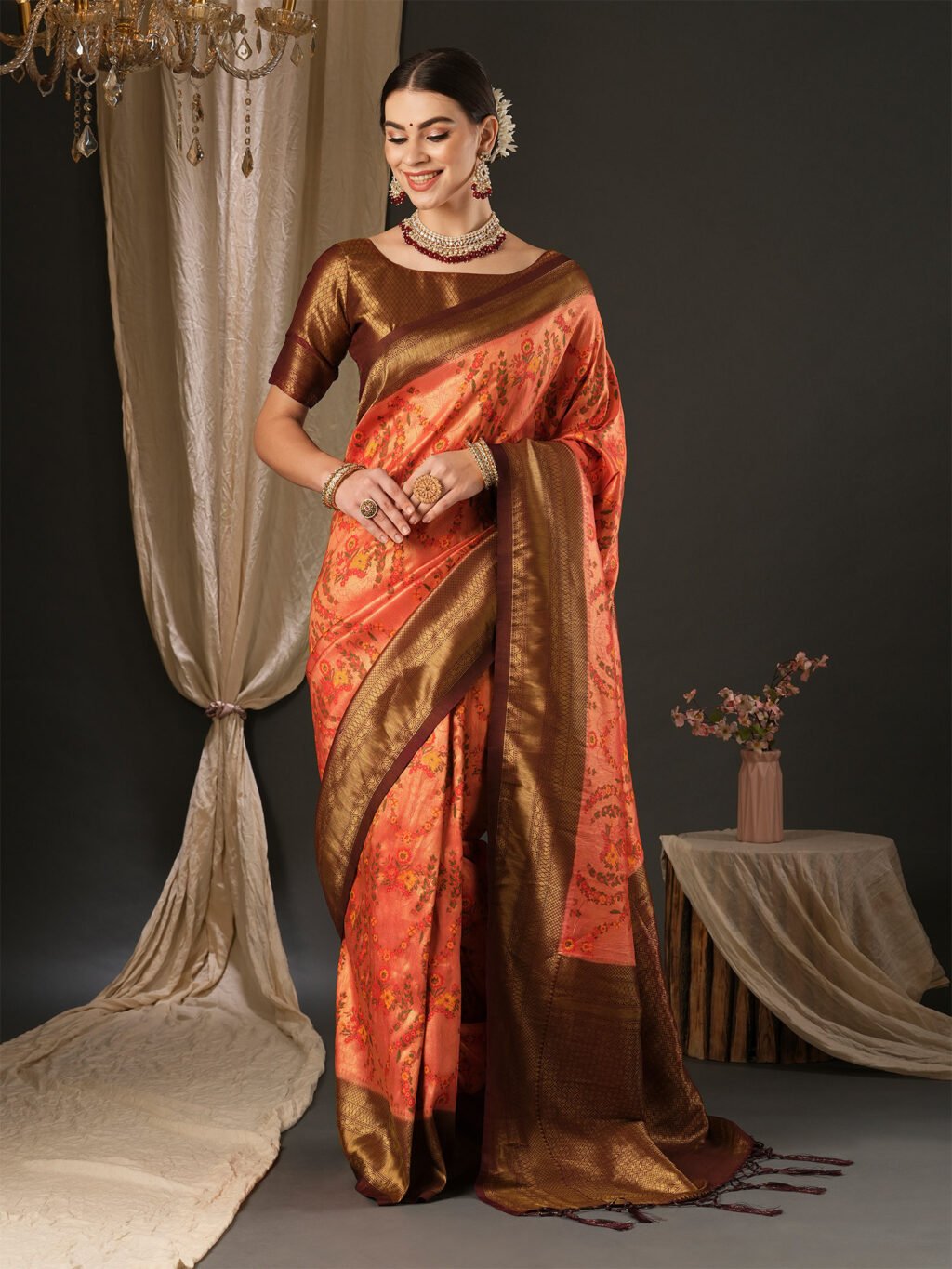 Image of Peach Silk Saree