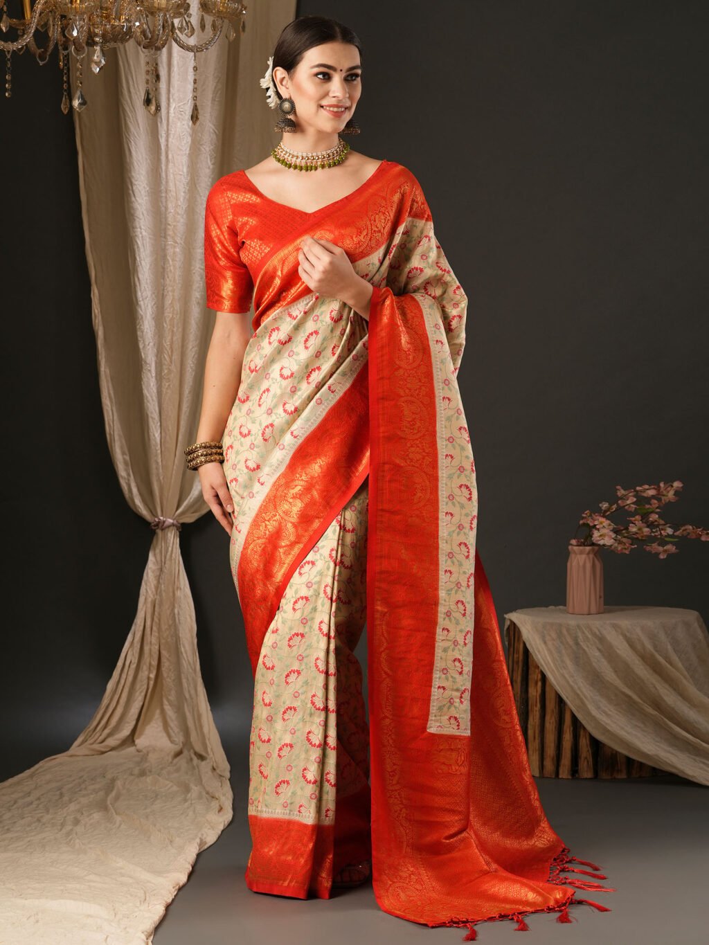 Image of Cream Silk Saree