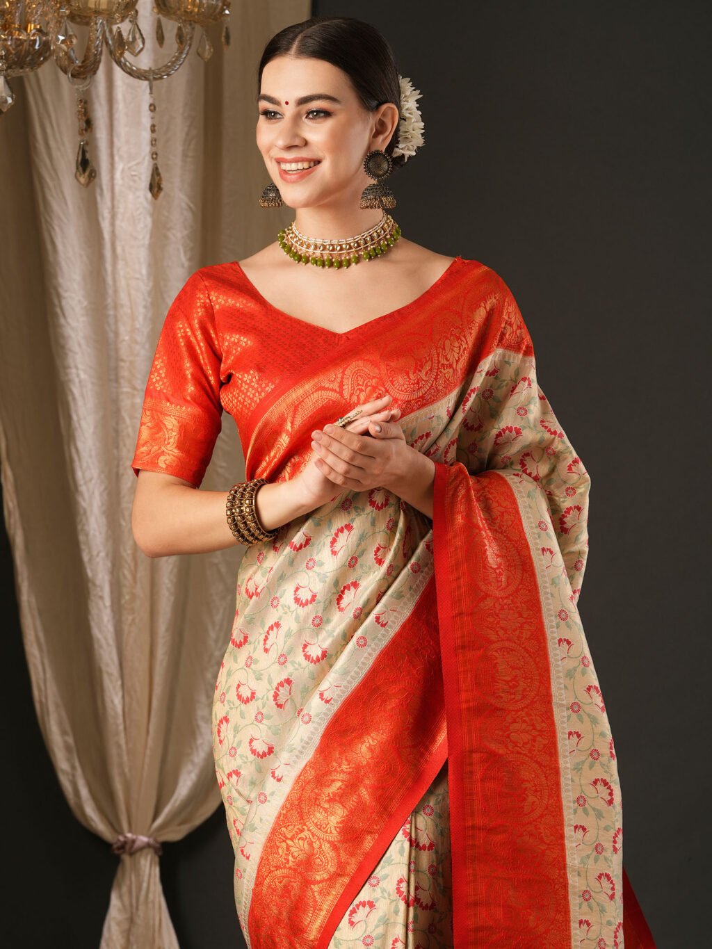 Cream Silk Saree - Image 4