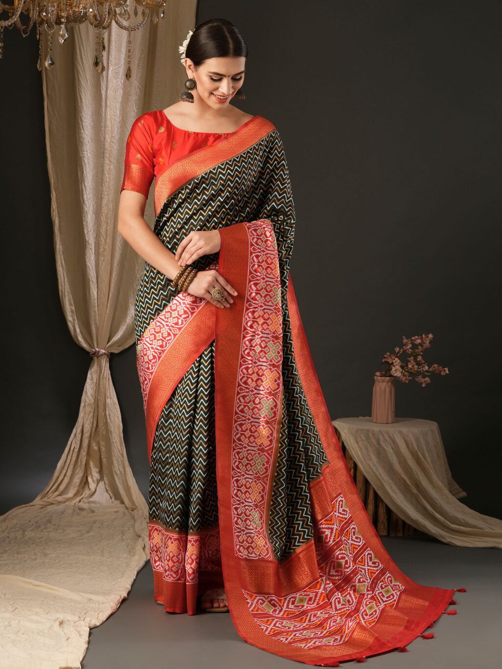 Image of Dark Green Silk Saree