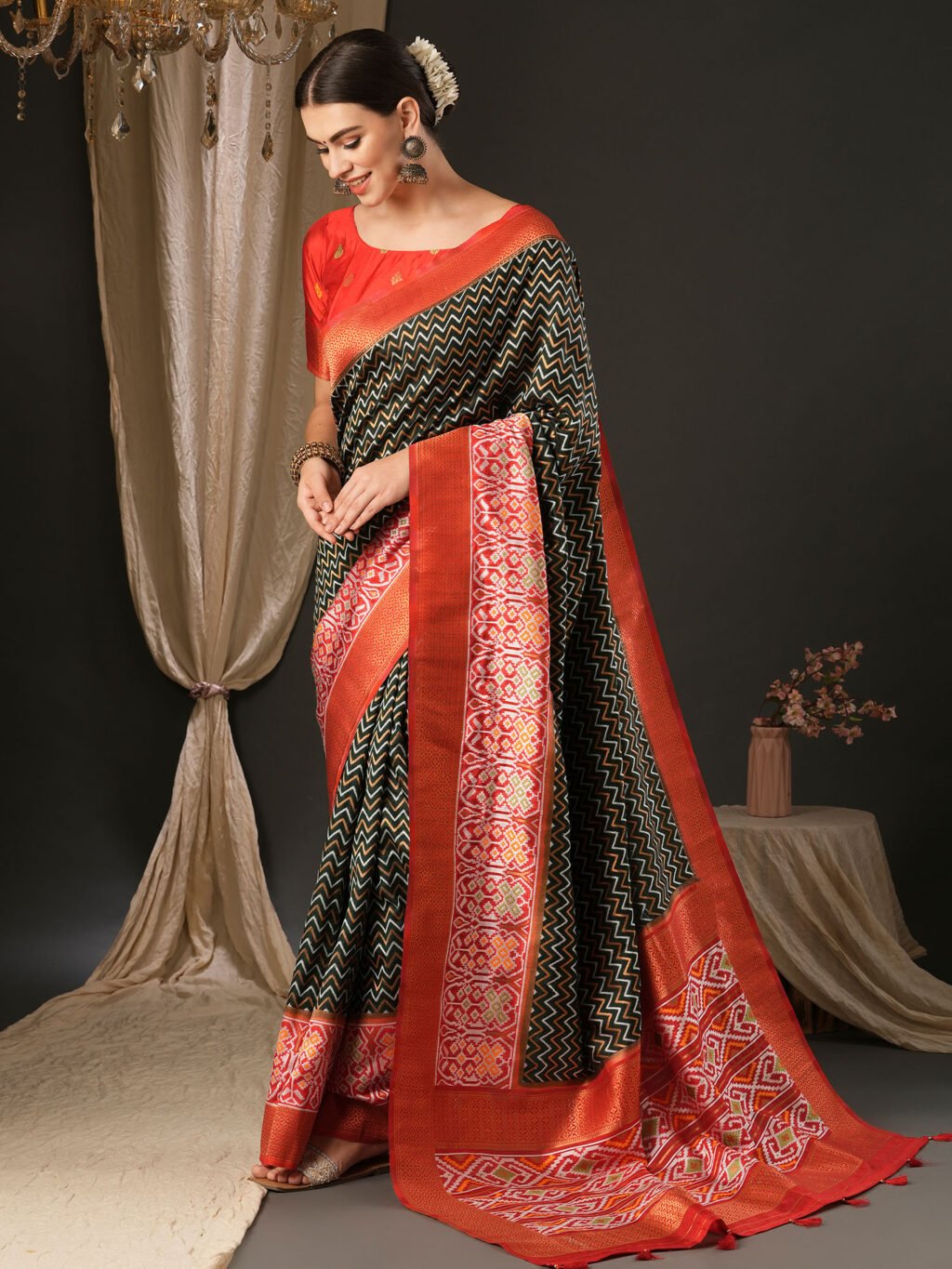 Dark Green Silk Saree - Image 3
