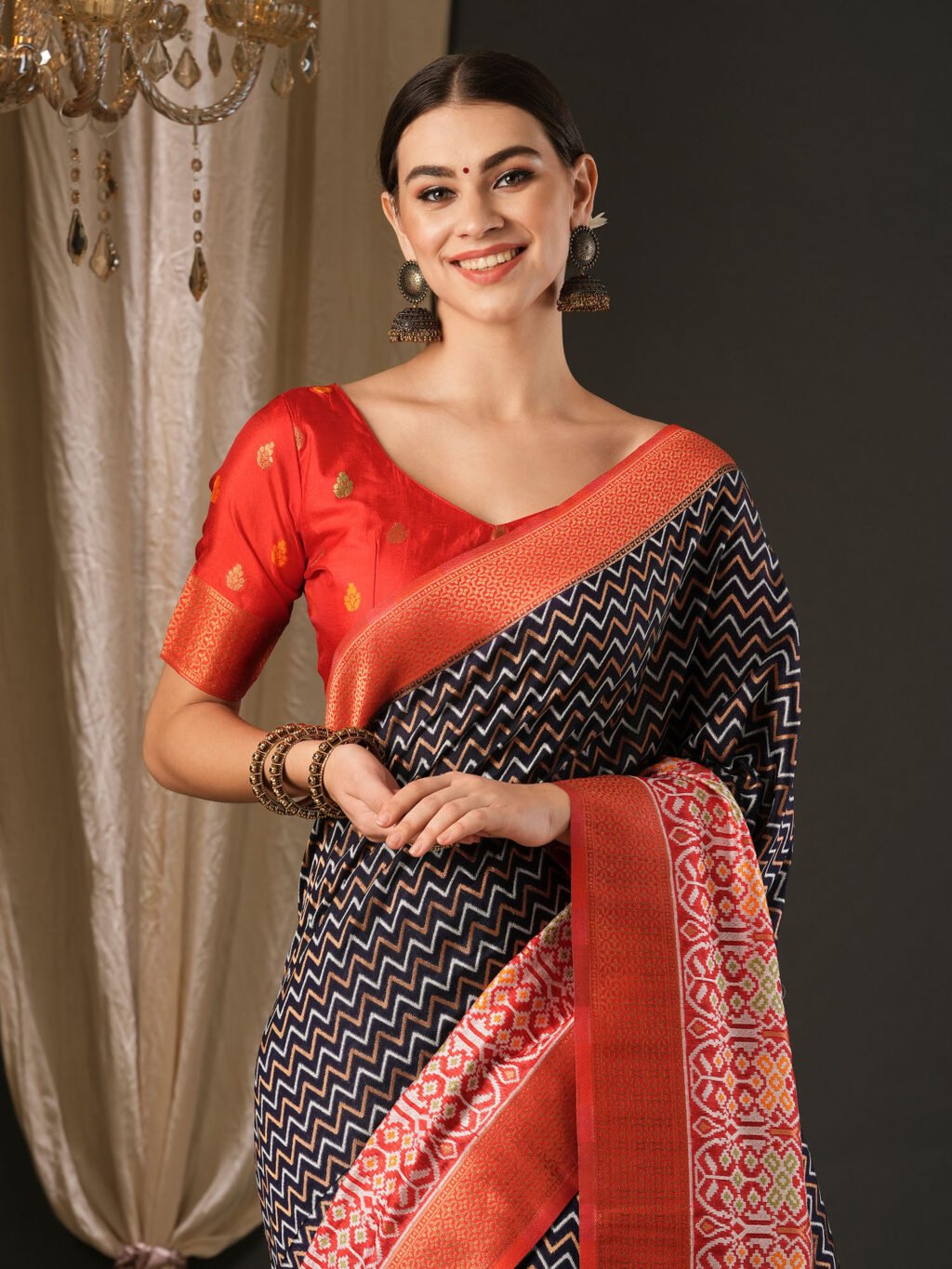 Navy Blue Silk Saree - Image 4