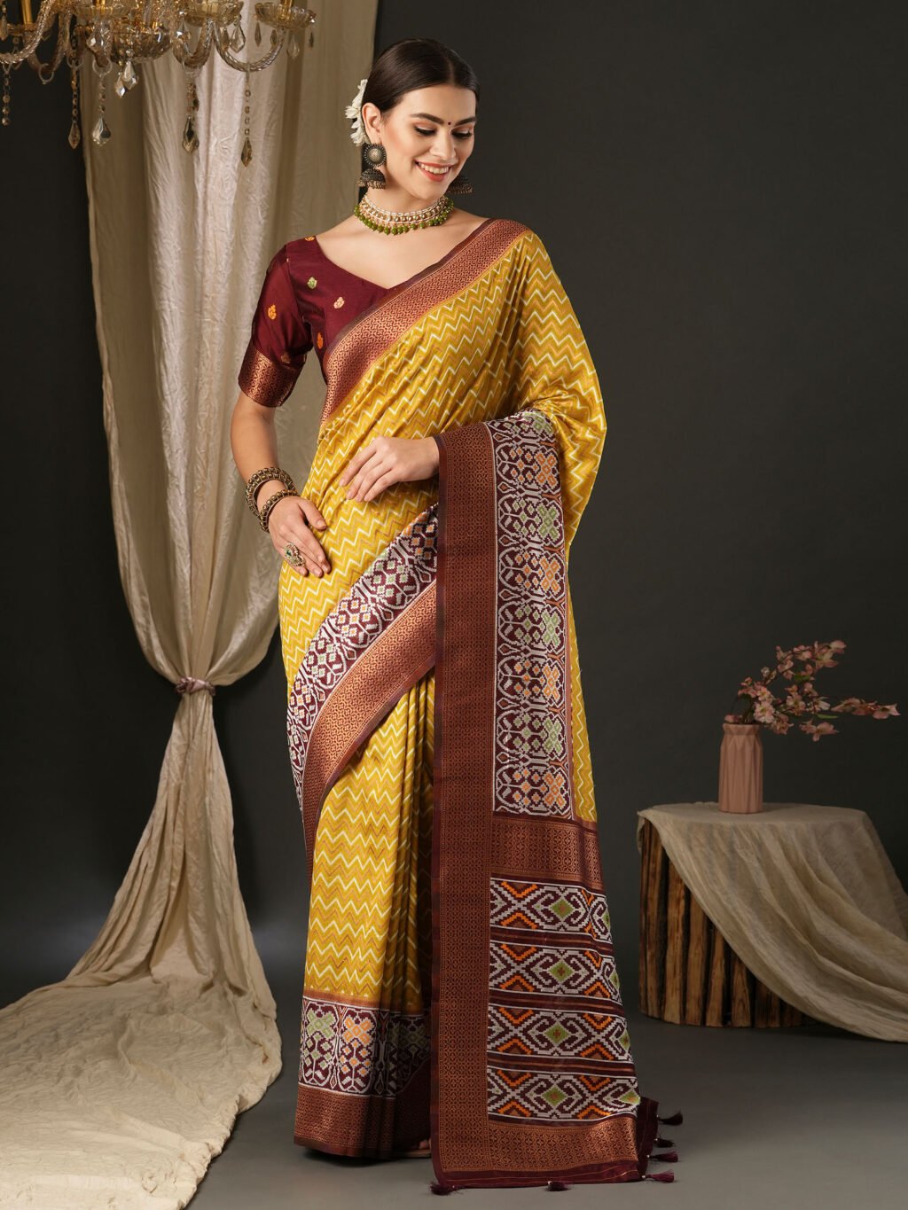 Image of Mustard Silk Saree