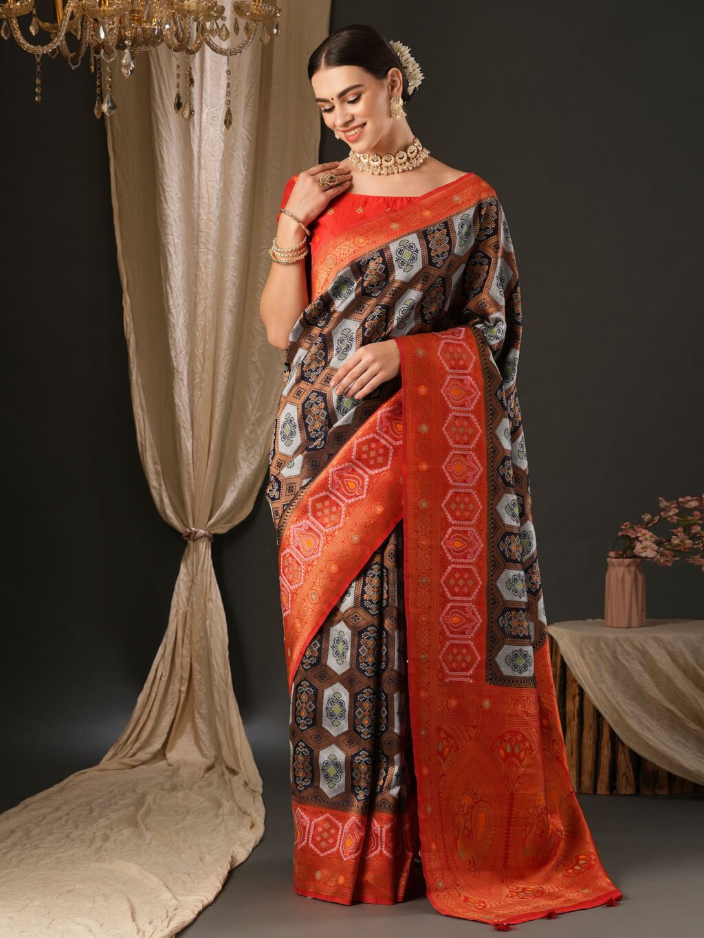 Image of Navy Blue Silk Saree