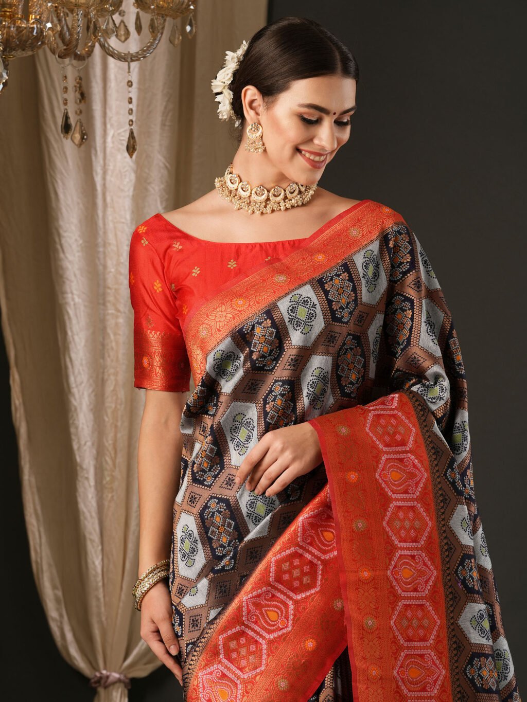 Navy Blue Silk Saree - Image 4
