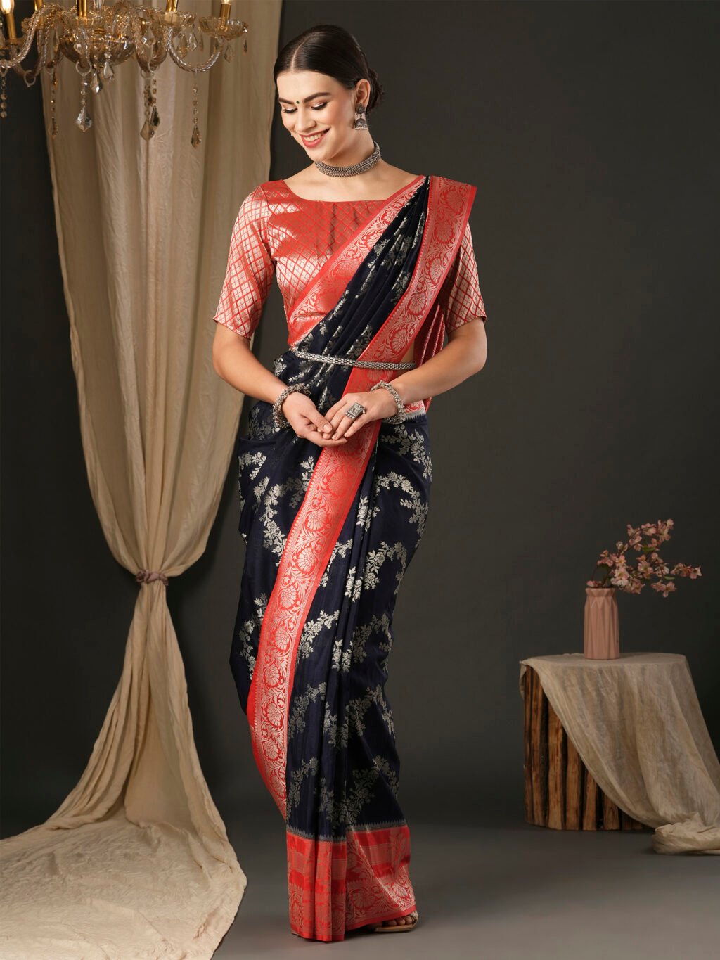 Image of Navy Blue Georgette Saree