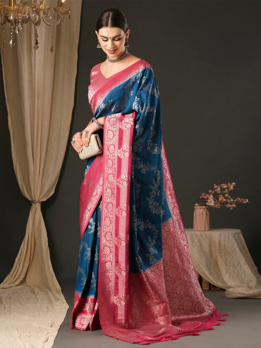 Classic Blue Designer Georgette Saree - Image 3