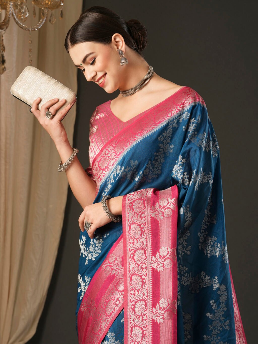 Classic Blue Designer Georgette Saree - Image 4