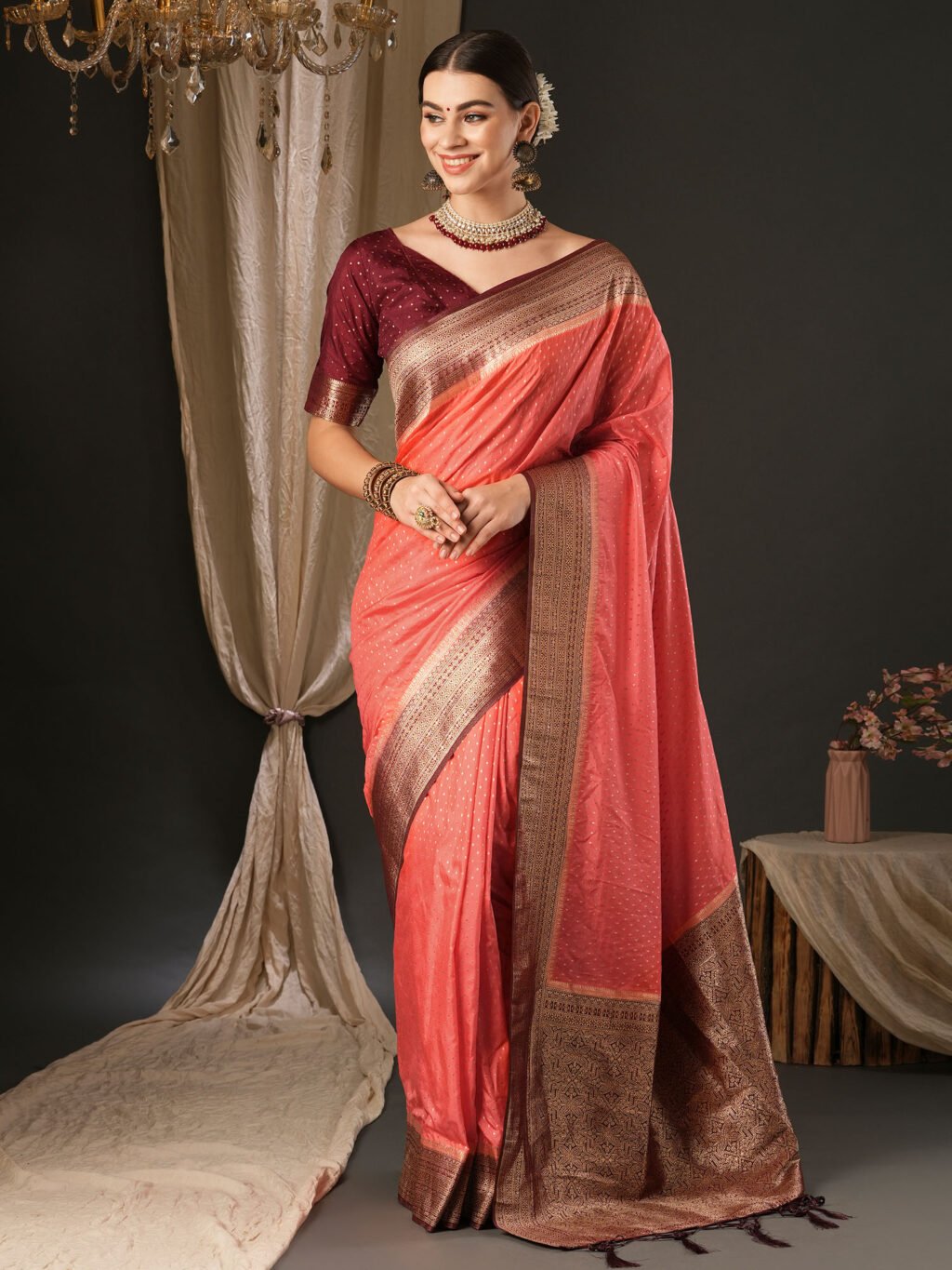 Image of Peach Silk Saree