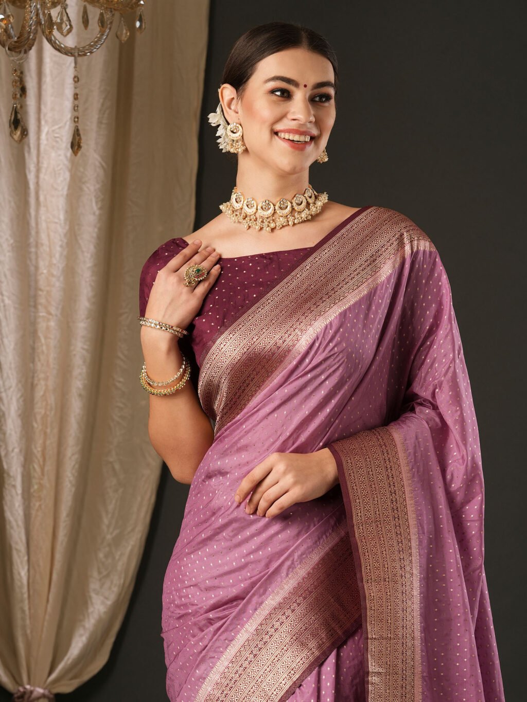 Mauve Silk Saree - Image 4