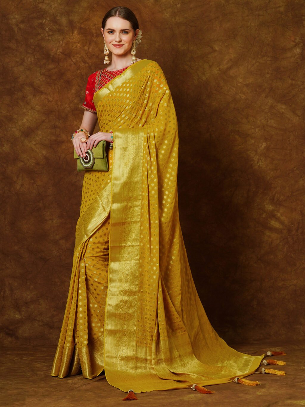 Yellow Georgette Saree - Image 3