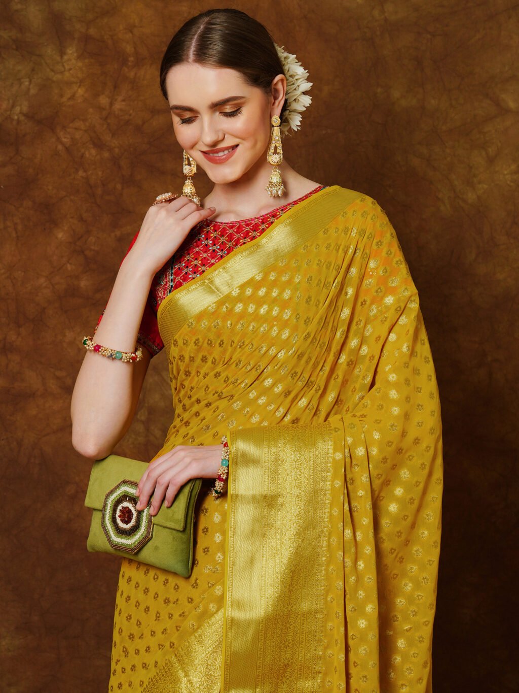 Yellow Georgette Saree - Image 4