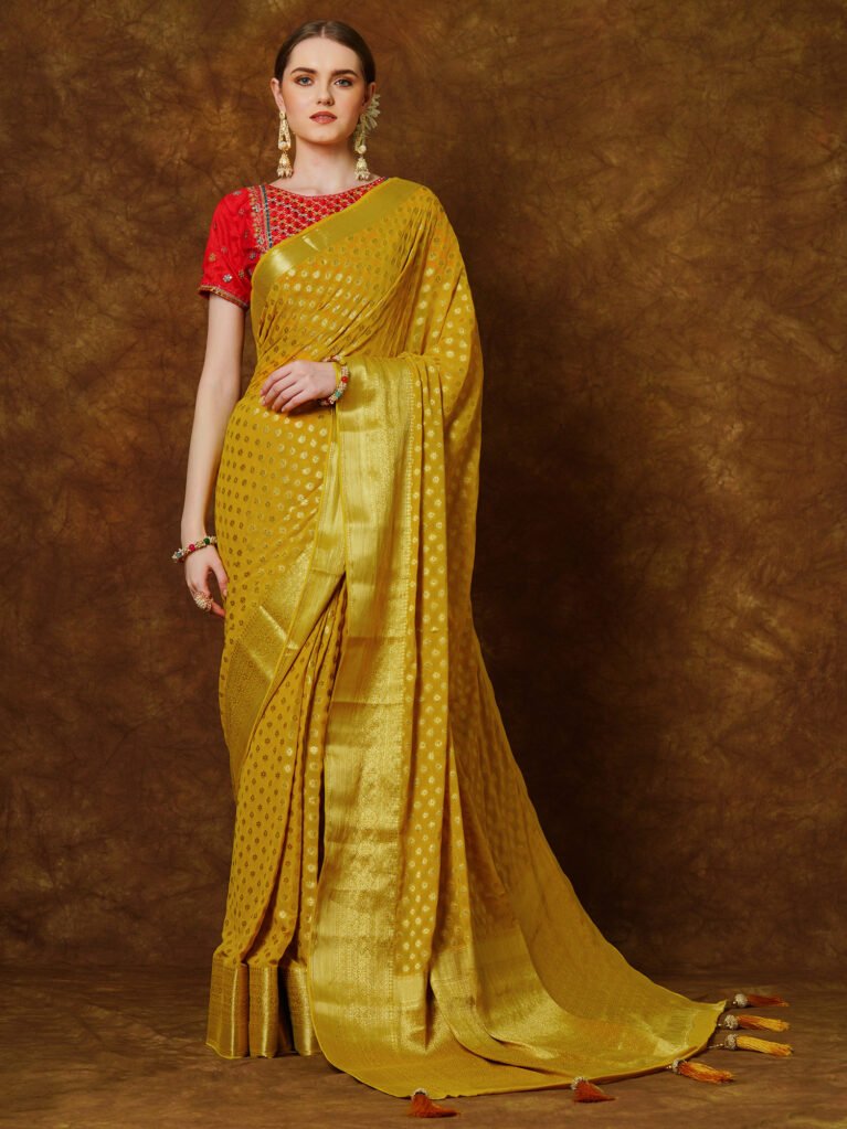 Image of Yellow Georgette Saree