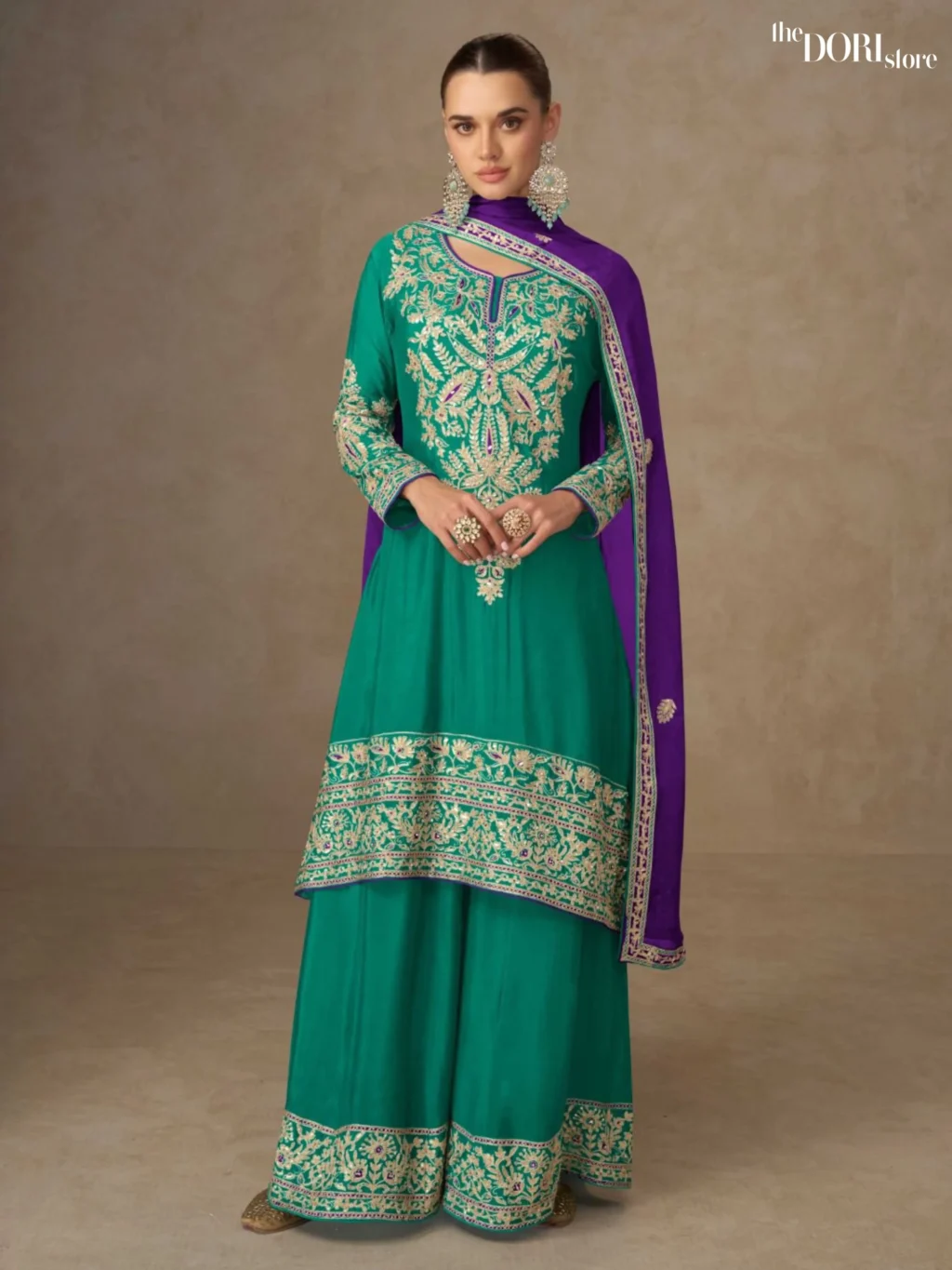 Green Chinon Readymade Suit Dori Store